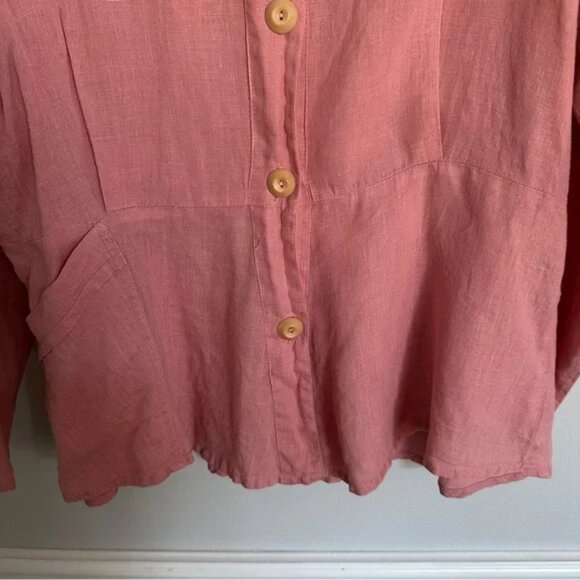Flax 100% Linen Peplum Button Front Top - Picture 6 of 9